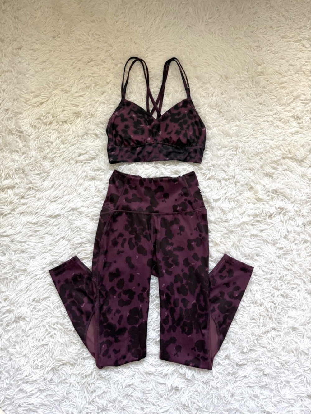 all in motion Plum Animal-Print Strappy Sports Bra & High-Waist Leggings